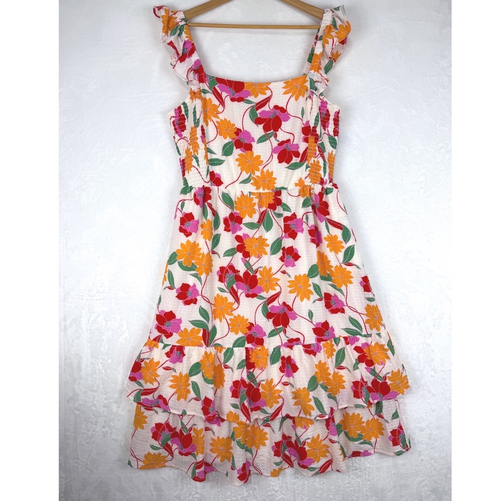 NWT Draper James Flutter Sleeve Midi Dress Floral Smocked Ivory Multi XL